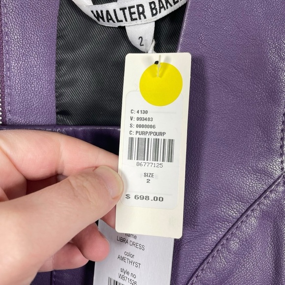 NWT Walter Baker Libra Leather Mini Dress in Amethyst Purple Size 2 - Picture 13 of 14